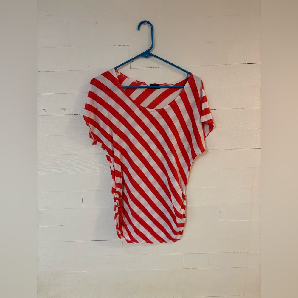 Lavish Maternity Red White Stripe Side Ruched Top XL Dolman Sleeve